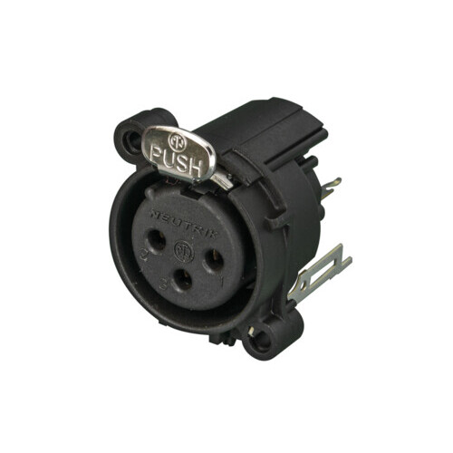 Neutrik NC3FAV2 - 3 pole female XLR receptacle, grounding: separate ground contact to mating connector shell and front panel, vertical PCB mount