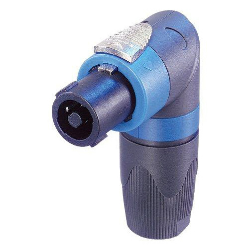 Neutrik NL4FRX 4 pole right-angle cable connector, chuck type strain relief, dark grey bushing