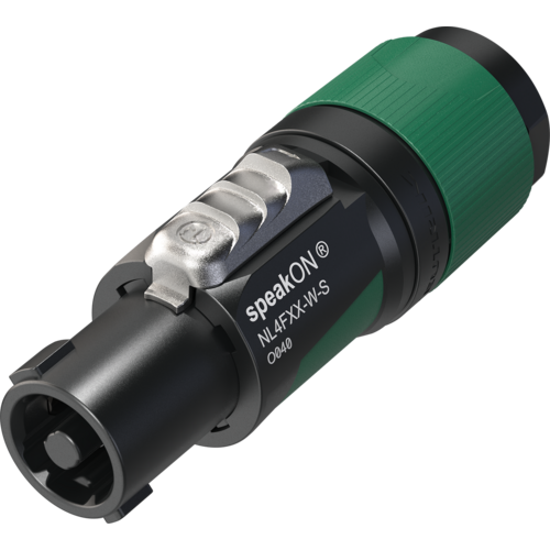 Neutrik NL4FXX-W-S 4 pole speakON cable connector, screw terminal assembly, chuck type strain relief for cable diameters 6 to 12 mm